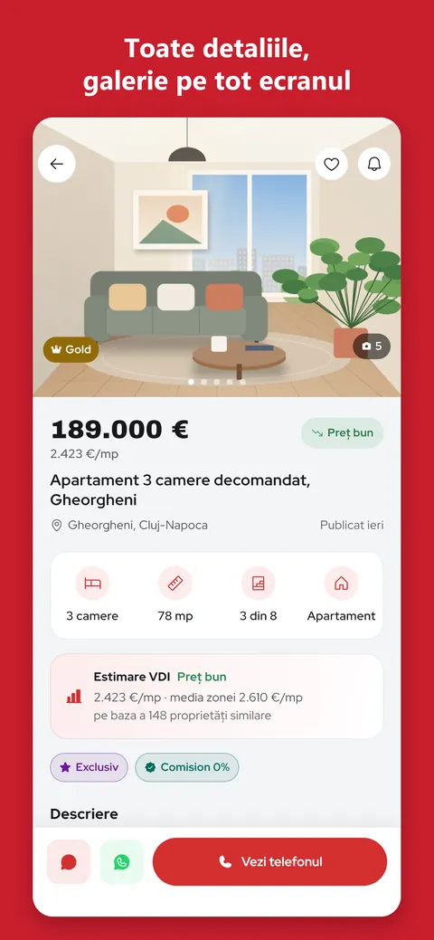 Fișa anunțului, cu estimarea VDI