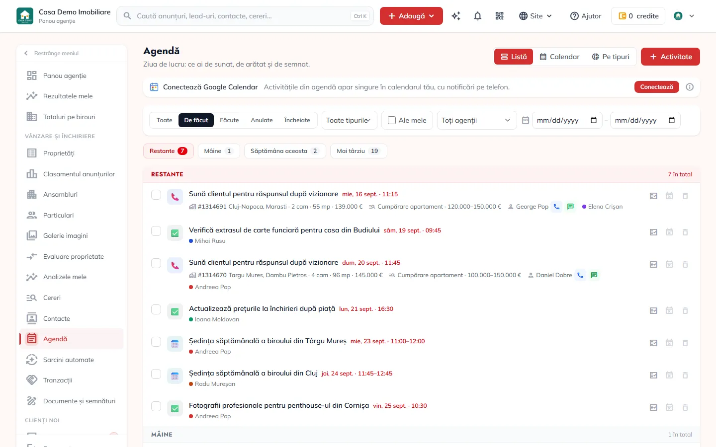 Agenda echipei: ce e restant, ce e azi, ce urmează.