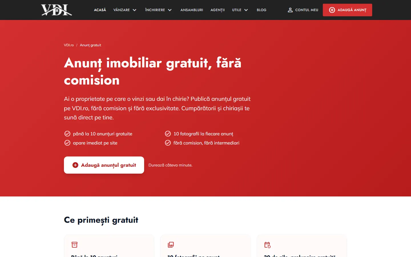 Pagina de anunț gratuit de pe vdi.ro, pe care proprietarii o folosesc și de pe telefon