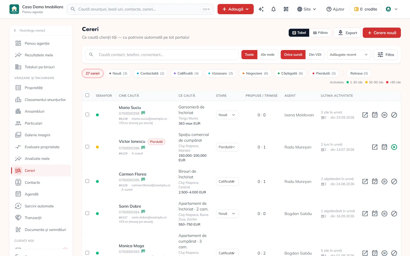 CRM imobiliar: cereri, potriviri automate și agendă pentru agenția ta, în VDI.ro