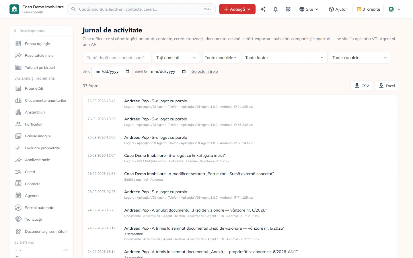 Jurnalul de activitate: cine a făcut ce și când.