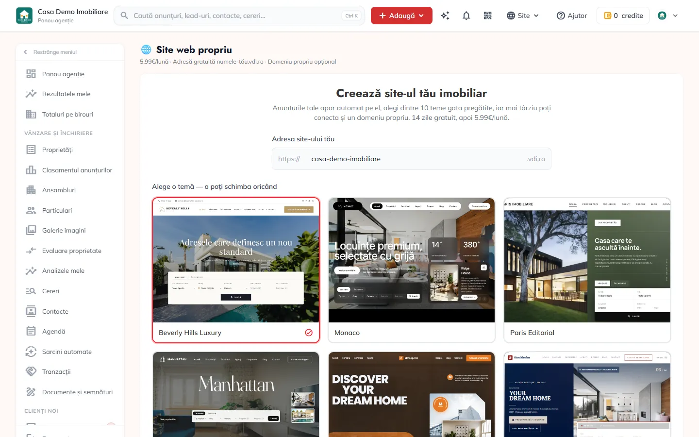 Site pentru agenția imobiliară: 10 teme, editor pe pagină și texte scrise de AI