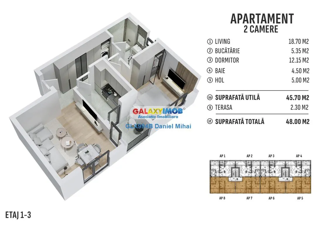 Apartament 3 camere/2 bai+terasa 29mp-Loc parcare-Prelungirea Ghencea - foto 19