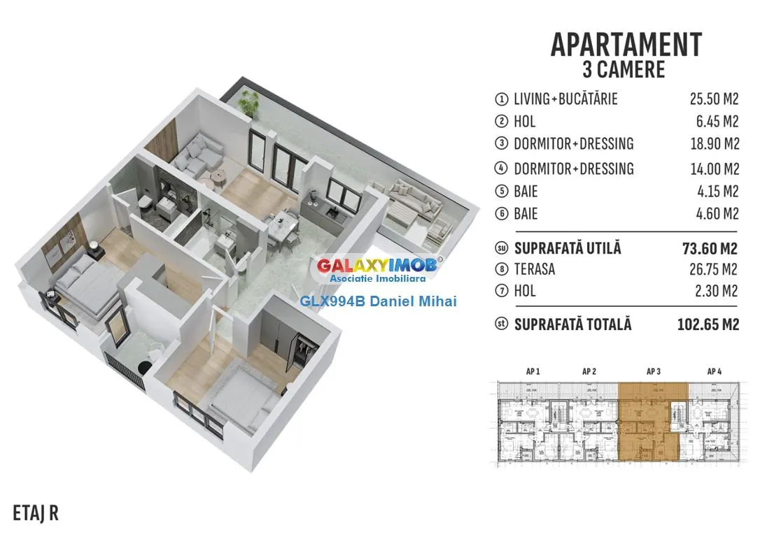 Apartament 3 camere/2 bai+terasa 29mp-Prelungirea Ghencea - foto 18