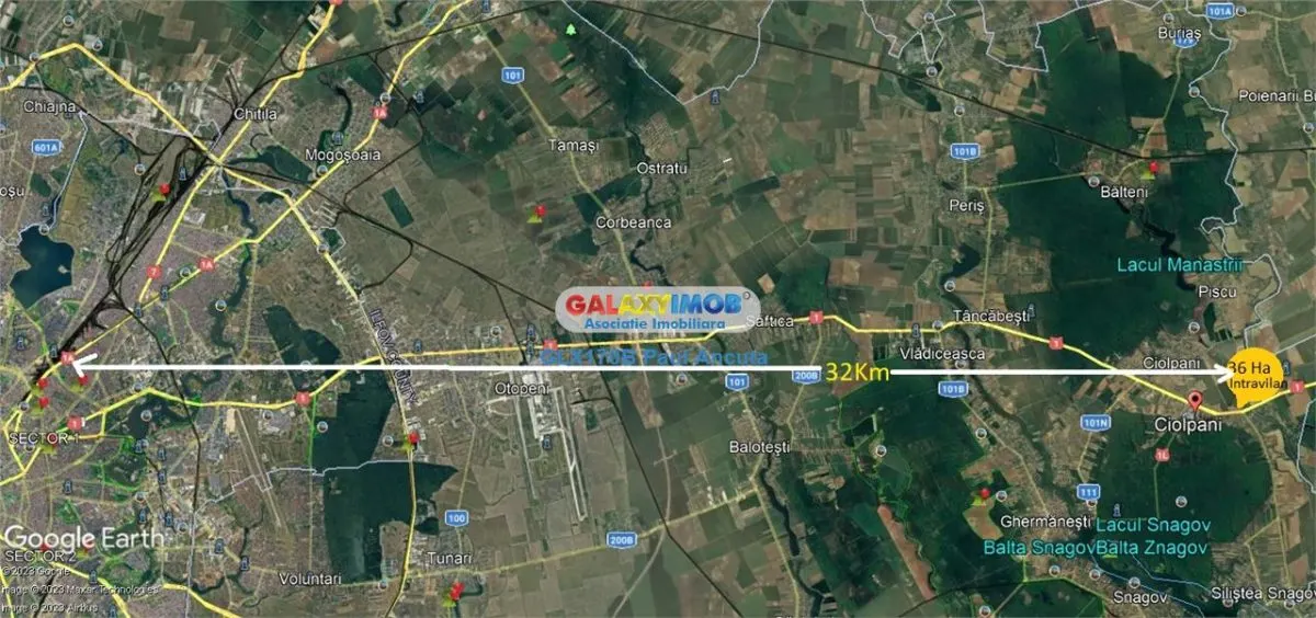 Teren la DN1 Ciolpani 36 Ha intravilan zona Mixta latura Rau Ialomita - foto 3