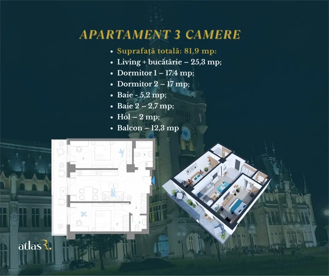 Apartament 3 camere | 81.9 mp | OPEN-SPACE | Nicolina-CUG - foto 2