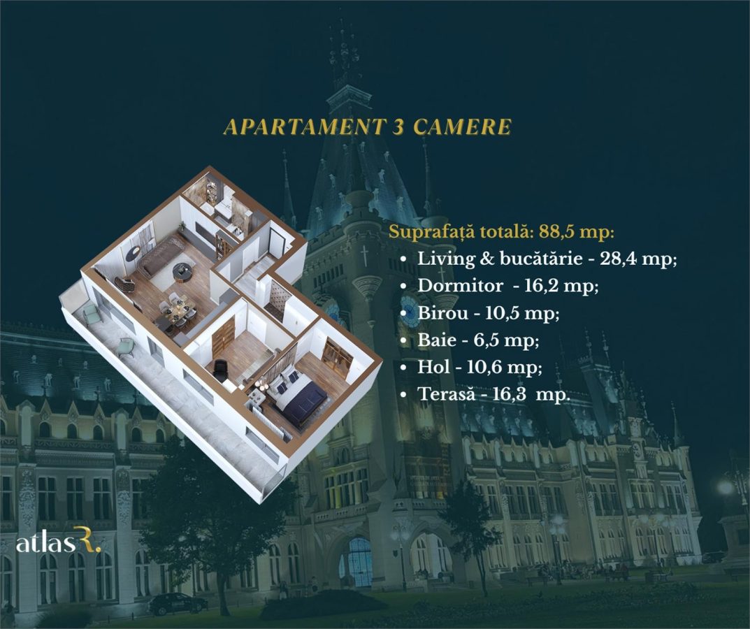 Apartament 3 camere - 88 mp, NOU, Copou - foto 15