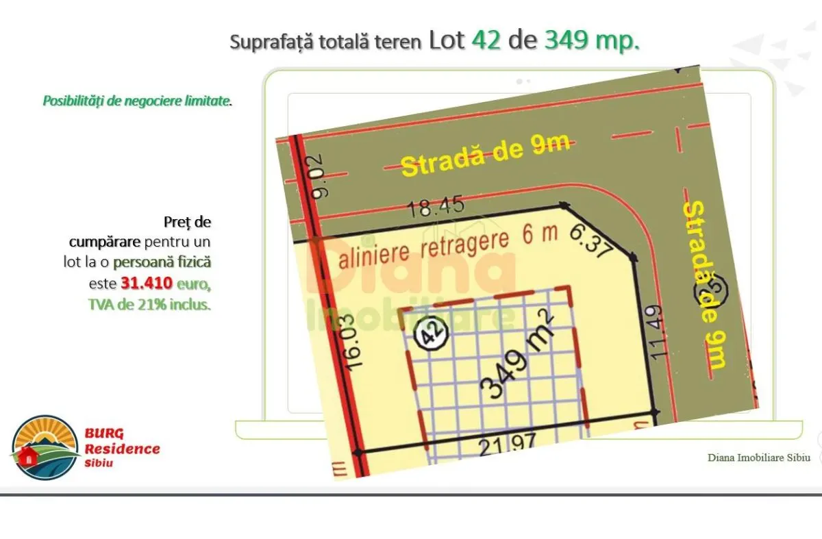 Vând teren intravilan 349 mp cu deschiderea de 16 metri - în Sibiu, str. Viile Sibiului. - foto 2