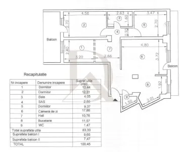 Centru Civic , apartament 3 camere , 100 mp - foto 7