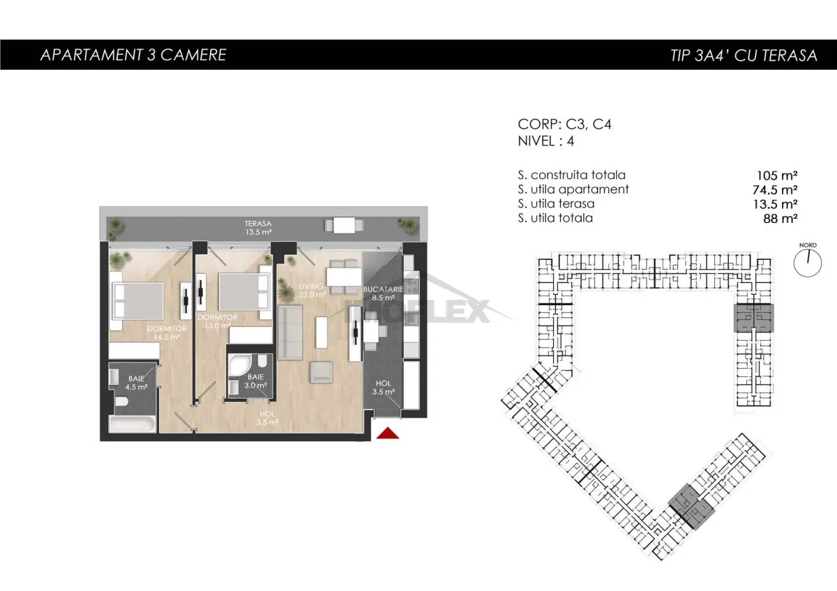 Apartament 3 camere ZONA DE NORD complex Atria 3A4'' - foto 5