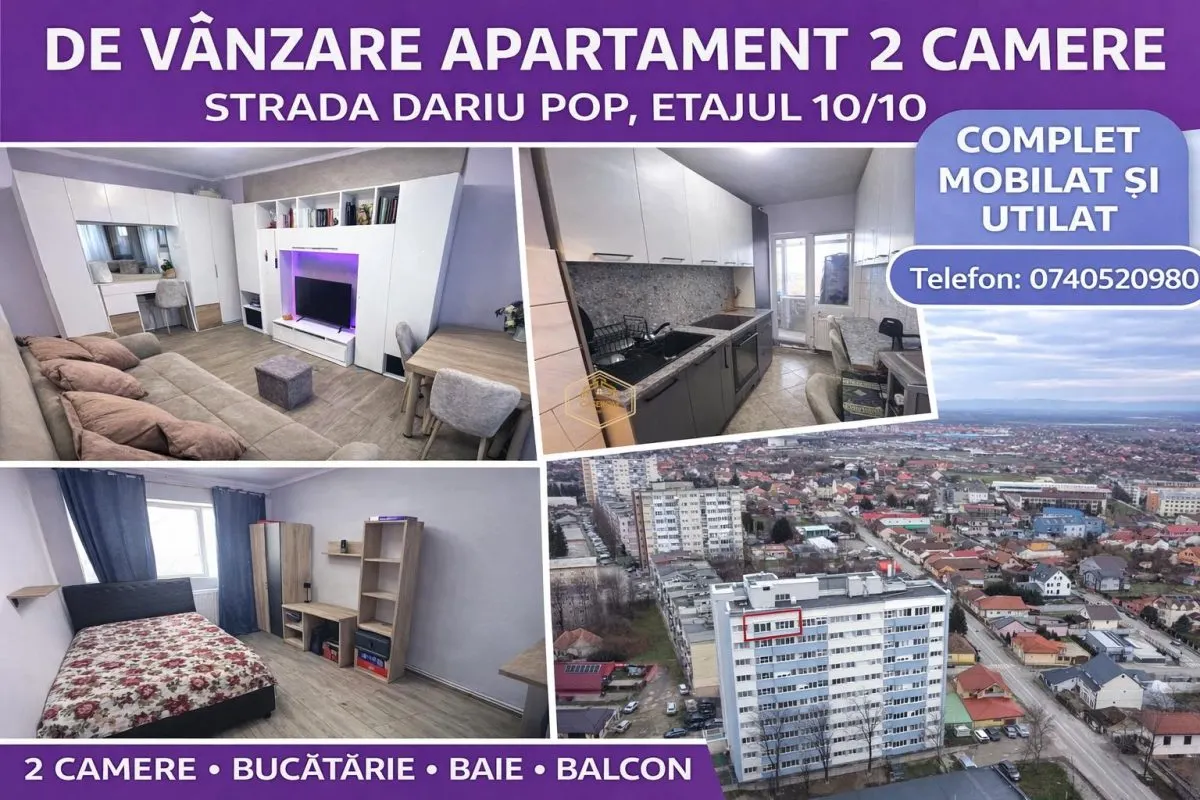 Apartament cu 2 camere, complet echipat | Dariu Pop - foto 1