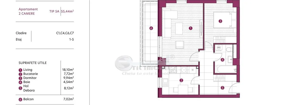 Apartament 2 camere, 55.44 mp, Comision 0% - foto 2