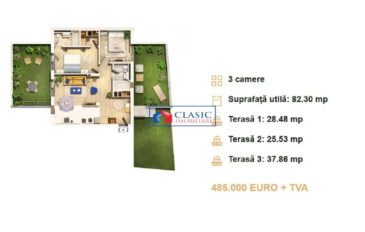 Vanzare apartament 3 camere, terase de 92 mp bloc nou zona Centrala- Parcul Central - foto 1