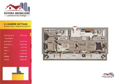 Apartament 3 Camere de Vanzare in Ansamblu Rezidential Nou - foto 4