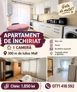 Apartament 1 camera de inchiriat, zona Tudor Vladimirescu - Iasi