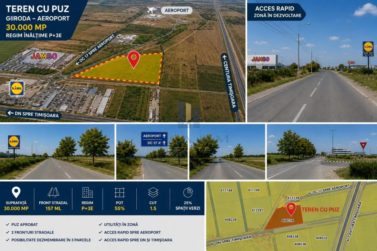 Teren cu  PUZ  Lidl  Ghiroda Aeroport cu  regim inaltime P+3E . - foto 1
