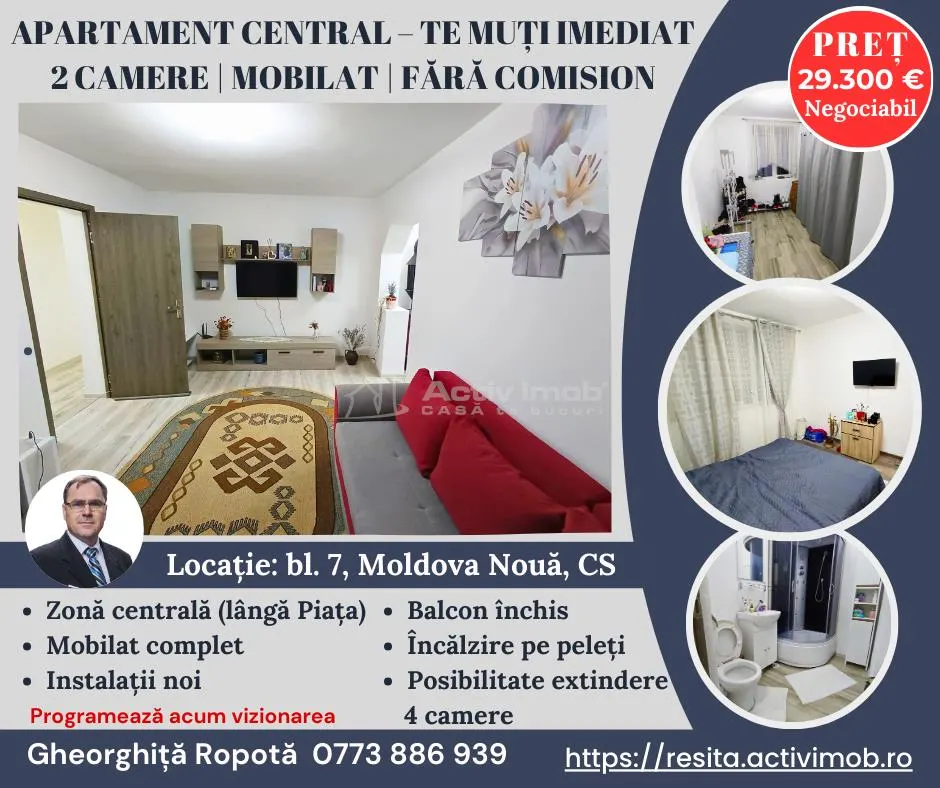 Apartament 2 camere in zona centrala Moldova Noua, langa piata - foto 1