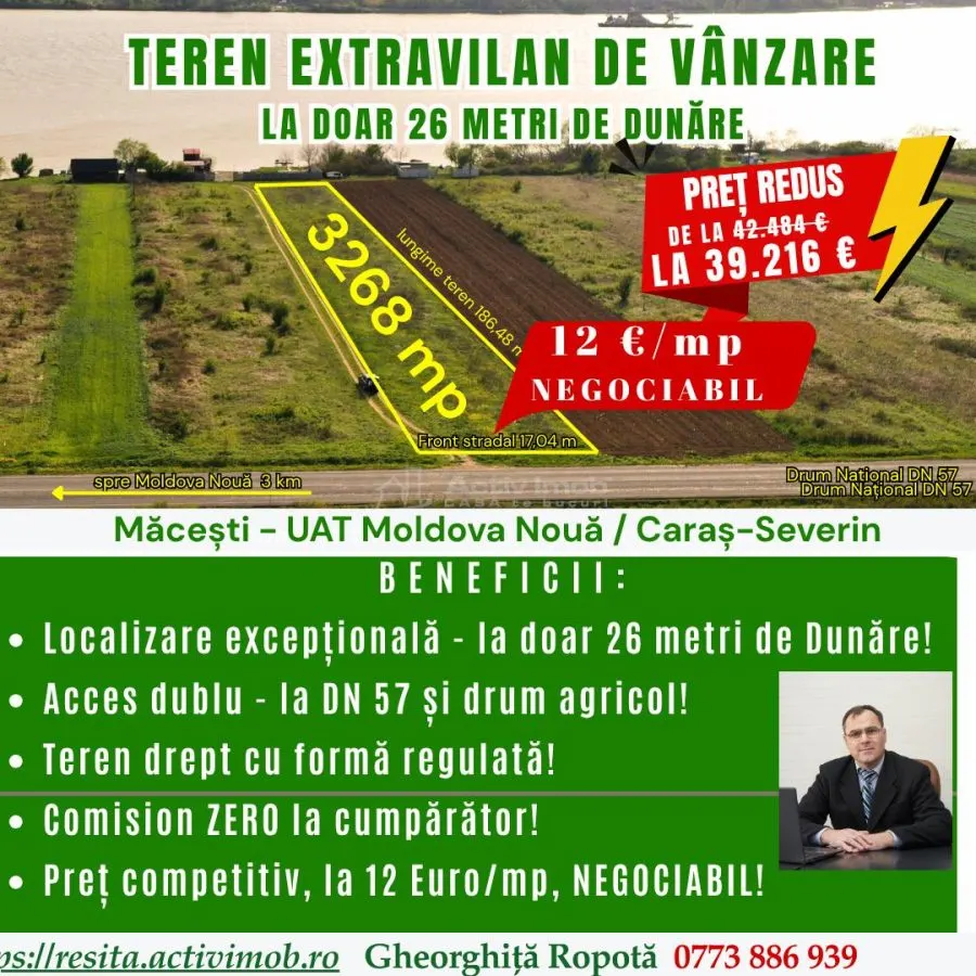 Macesti jud. CS - Teren extravilan de vanzare - la doar 26 metri de Dunare - foto 1