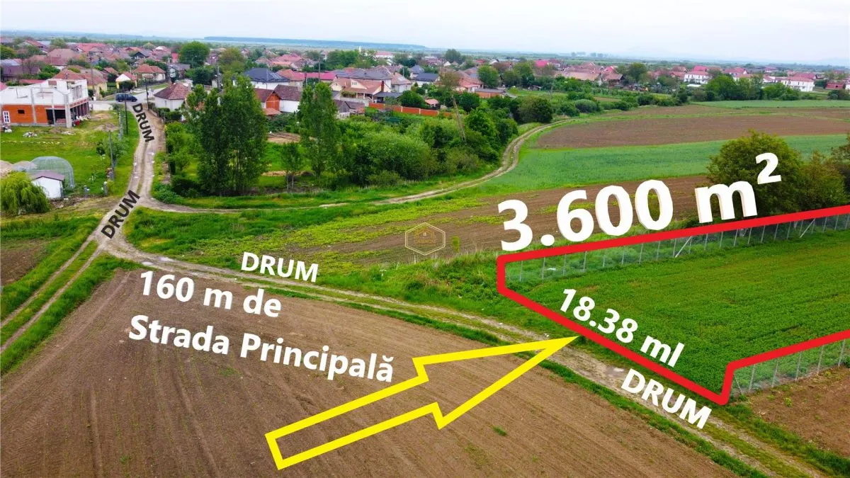 Teren 3.600 mÂ² in Odoreu | 7 km de Satu Mare | 160 m de Principala - foto 1