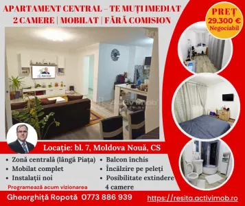 Apartament 2 camere in zona centrala Moldova Noua, langa piata - Moldova Noua