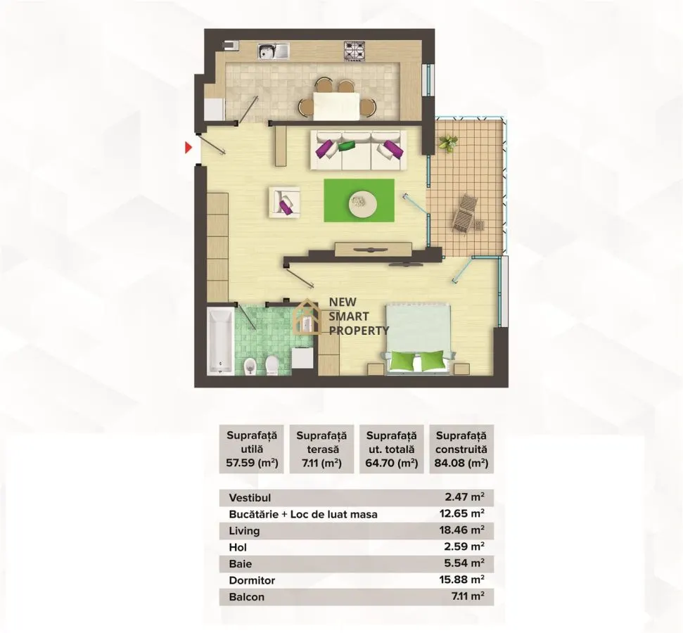 Apartament 2 camere in bloc nou, cartier Ared â€“ etaj 7, complet mobilat - foto 12