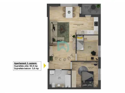 Apartament nou cu 3 camere - 65,8 mp utili - Doamna Stanca, Selimbar - Selimbar