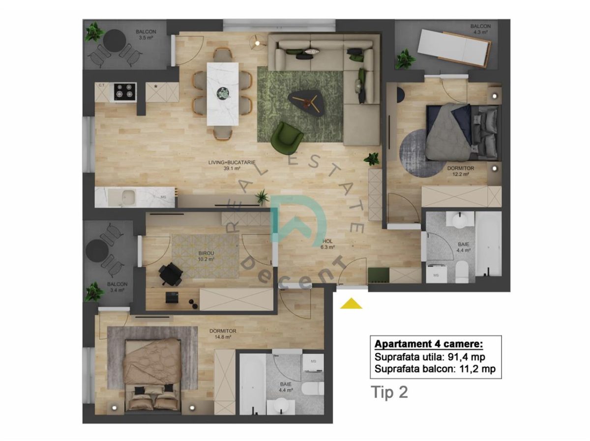 Apartament nou cu 4 camere - 91,4 mp utili - Doamna Stanca, Selimbar - foto 19