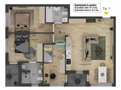 Apartament nou cu 4 camere - 81,3 mp utili - Doamna Stanca, Selimbar - Selimbar