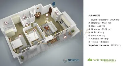 Apartament de vanzare cu 3 camere in complexul Park Residence 5, zona Baneasa - foto 2