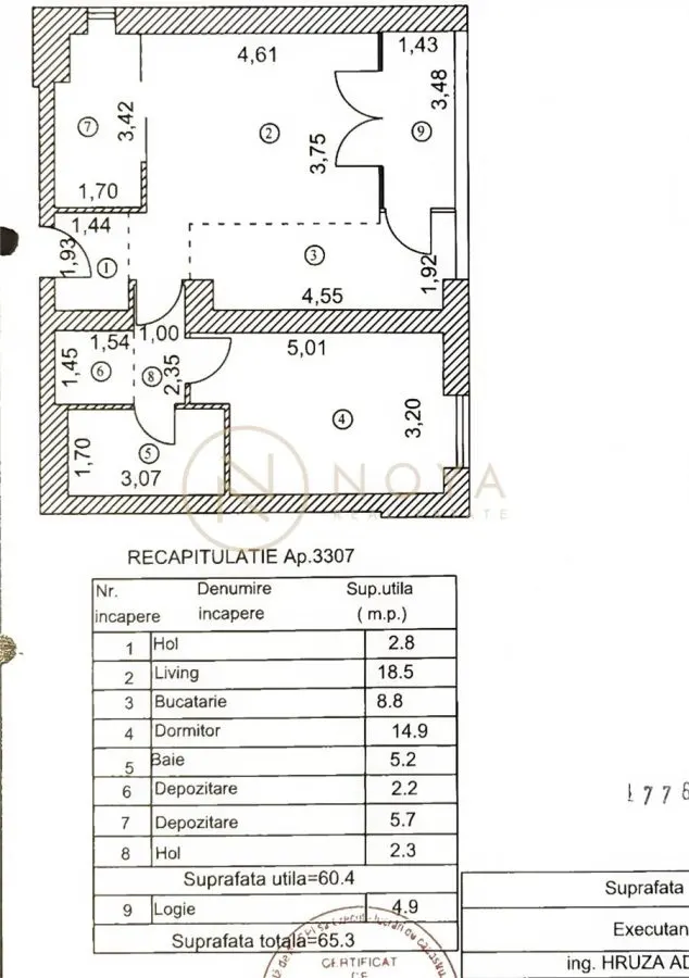 WIN Heratsrau vanzare apartament 2 camere 60mpu, parcare - foto 8
