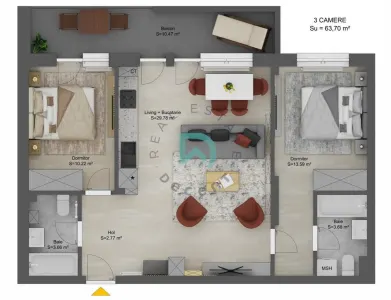 Apartament nou cu 3 camere - 63,70 mp utili - Doamna Stanca, Selimbar - Selimbar