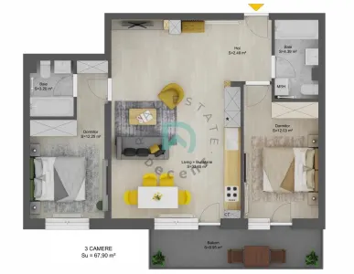 Apartament nou cu 3 camere - 67,9 mp utili - Doamna Stanca, Selimbar - Selimbar
