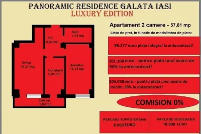 Apartament 2 camere de vanzare in Iasi, Galata, 57,81 mp, bloc nou - foto 2
