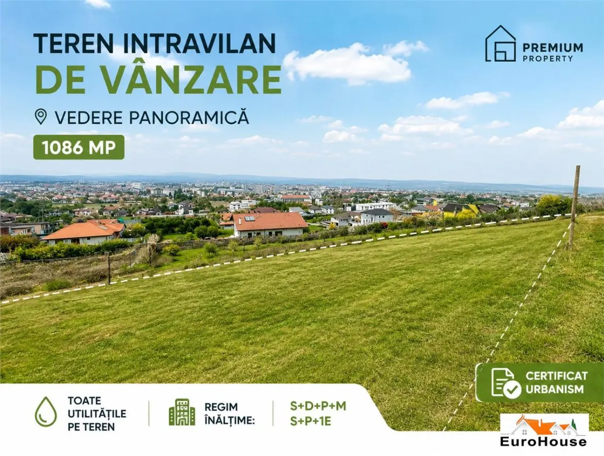 Teren Intravilan de Vanzare | 1.086 mp | Vedere Panoramică | Toate Utilitățile | Certificat de Urbanism - foto 1