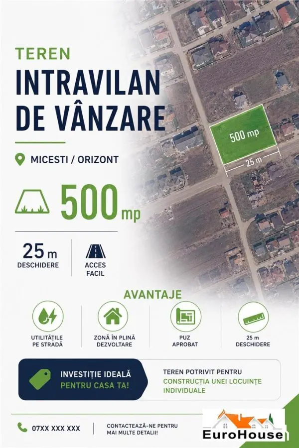 Teren Intravilan de Vanzare Micesti / Cartier Orizont | 500 mp | PUZ Aprobat - foto 1