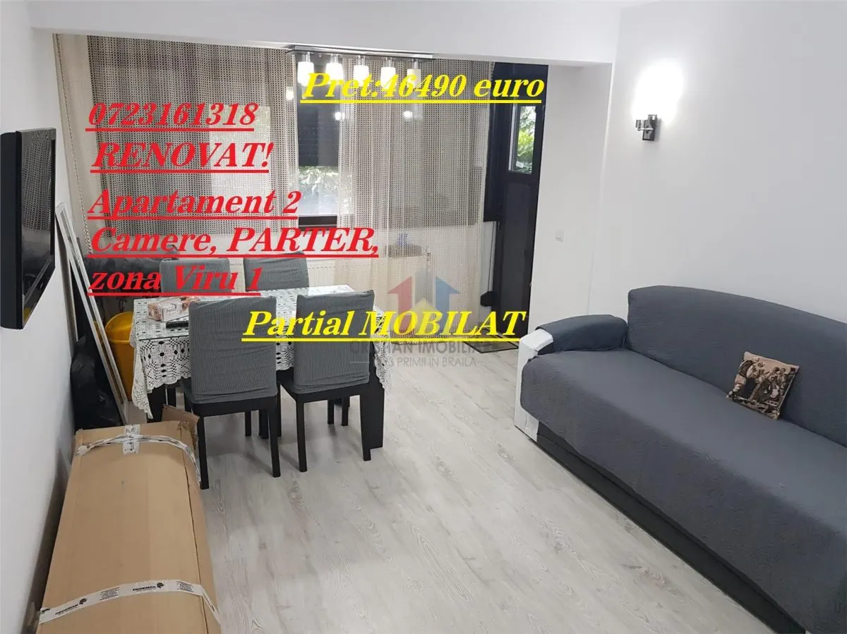 RENOVAT! Ap 2 camere PARTER, zona Viziru 1! Se vinde partial MOBILAT! - foto 1