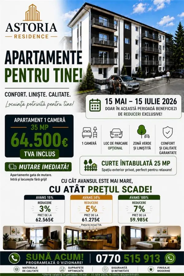 ASTORIA RESIDENCE  1 camera 34 mp curte 25 mp + PARCARE    Lunca Cetatuii - foto 1