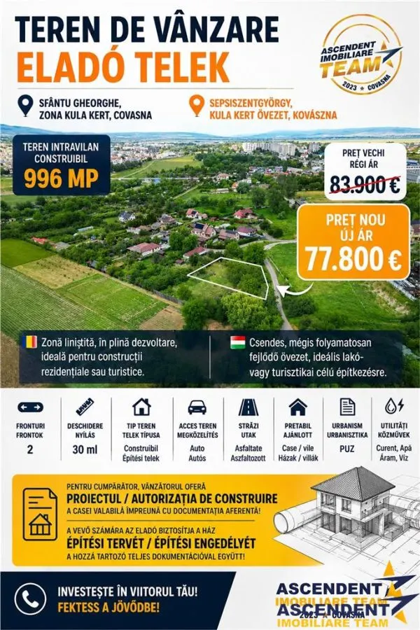 FILM!Teren intravilan+autorizatie constructie casa+anexe,aria Kula Kert,Sfantu Gheorghe - foto 1