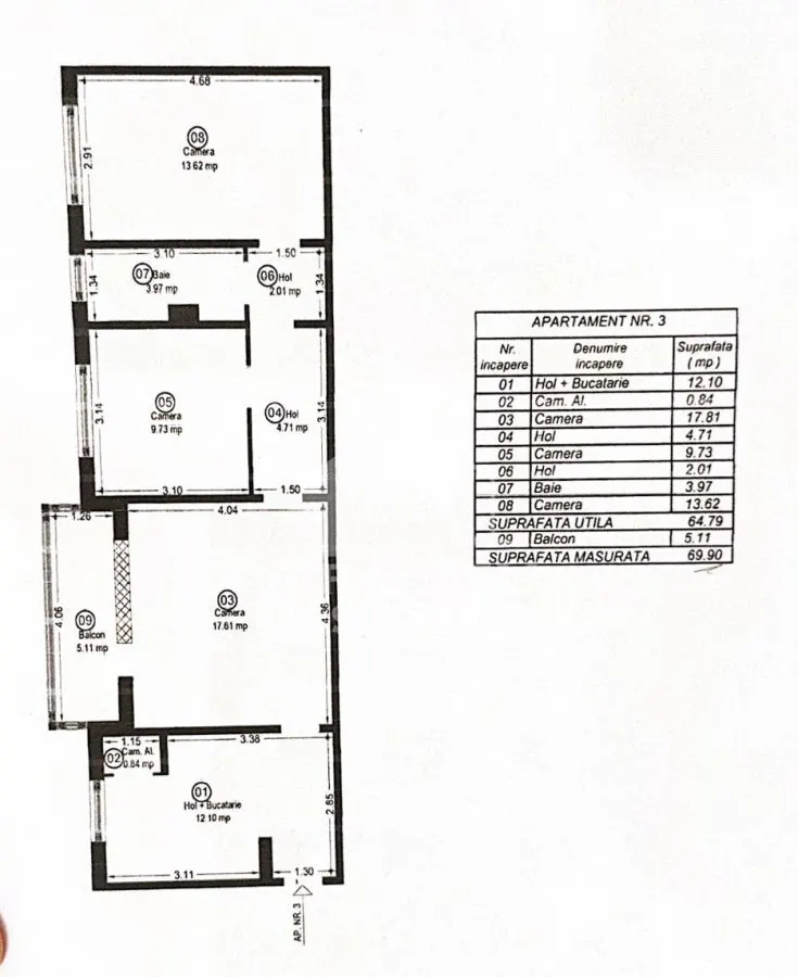 Apartament cu 3 camere, semidecomandat,centrala proprie,zona Girocului - foto 12