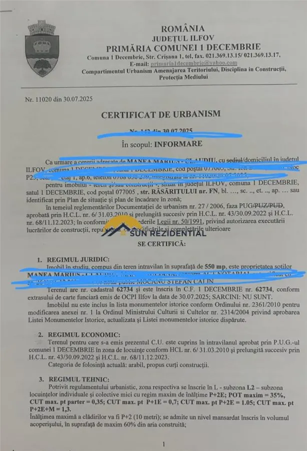 1 Decembrie-Rasaritului, teren intravilan, certificat urbanism - foto 6