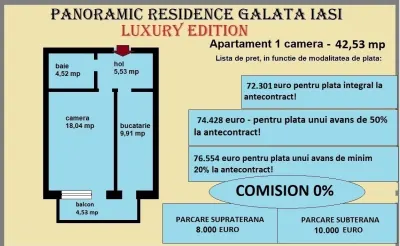 Apartament 1 camera de vanzare in Iasi, Galata, 42,53 mp, bloc nou - foto 13