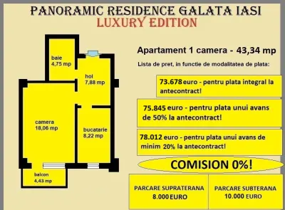 Apartament 1 camera de vanzare in Iasi, Galata, 43,34 mp, bloc nou - foto 2