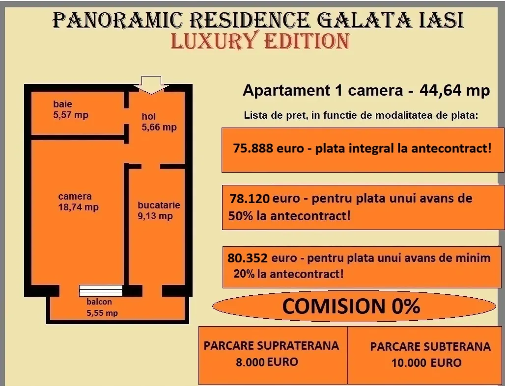 Apartament 1 camera de vanzare in Iasi, Galata, 44,64 mp, bloc nou - foto 2