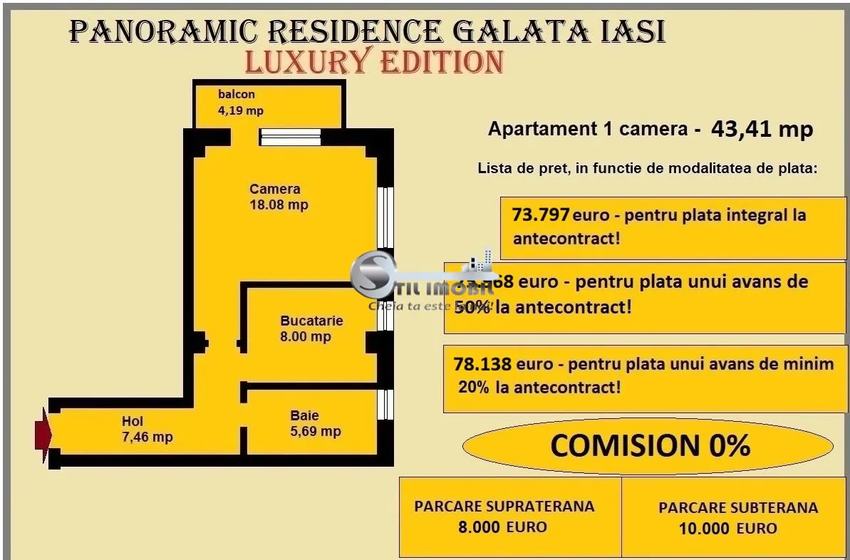 Apartament 1 camera de vanzare in Iasi, Galata, 43,41 mp, bloc nou - foto 2