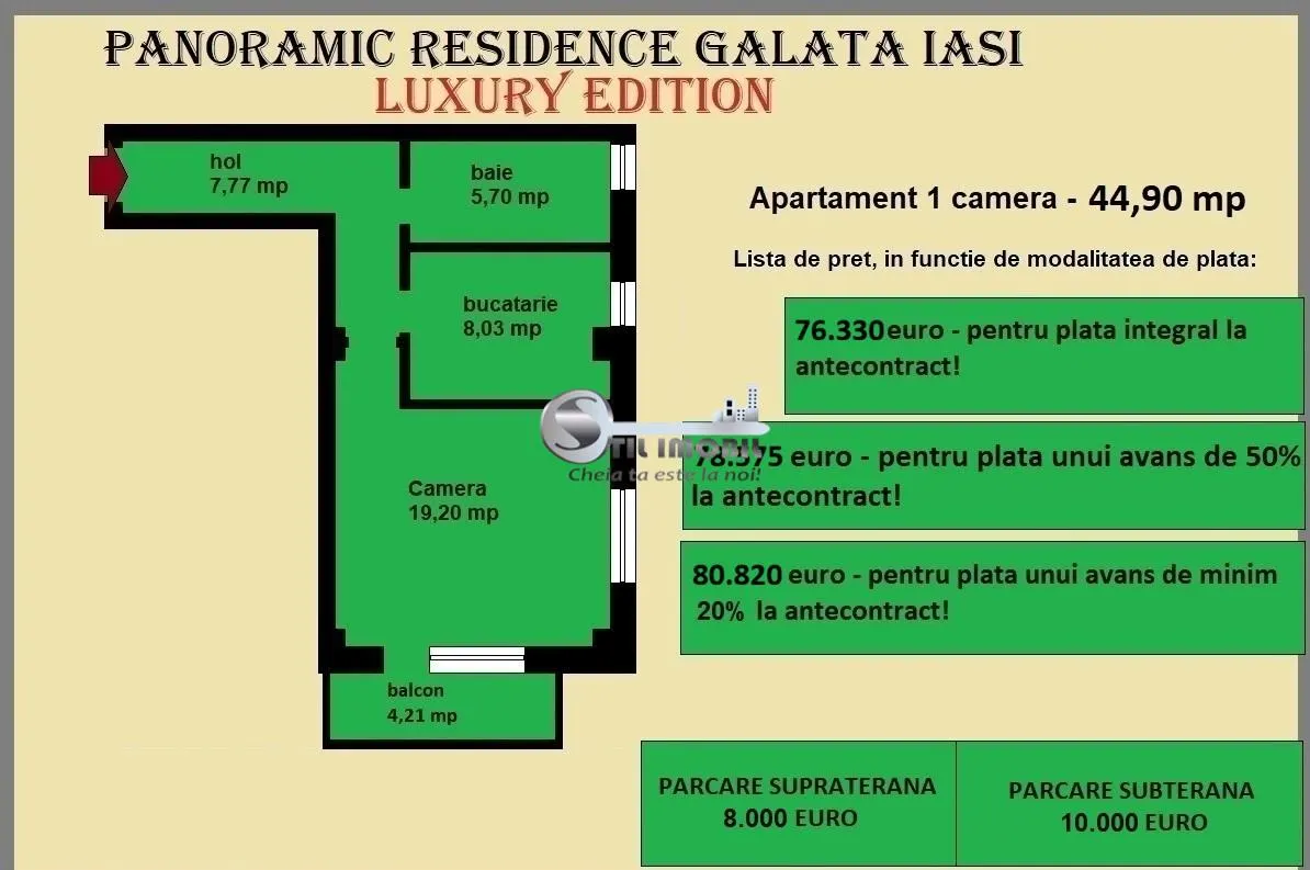 Apartament 1 camera de vanzare in Iasi, Galata, 44,90 mp, baie cu geam - foto 2