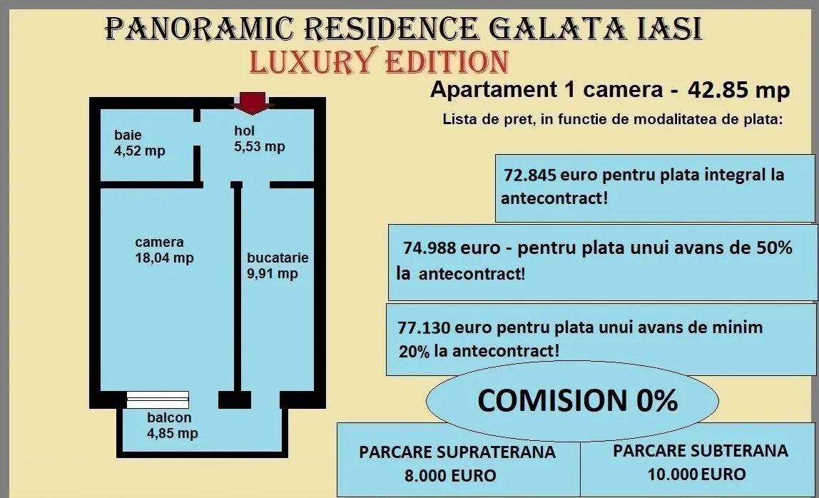 Apartament 1 camera de vanzare in Iasi, Galata, 42,85 mp, bloc nou - foto 11