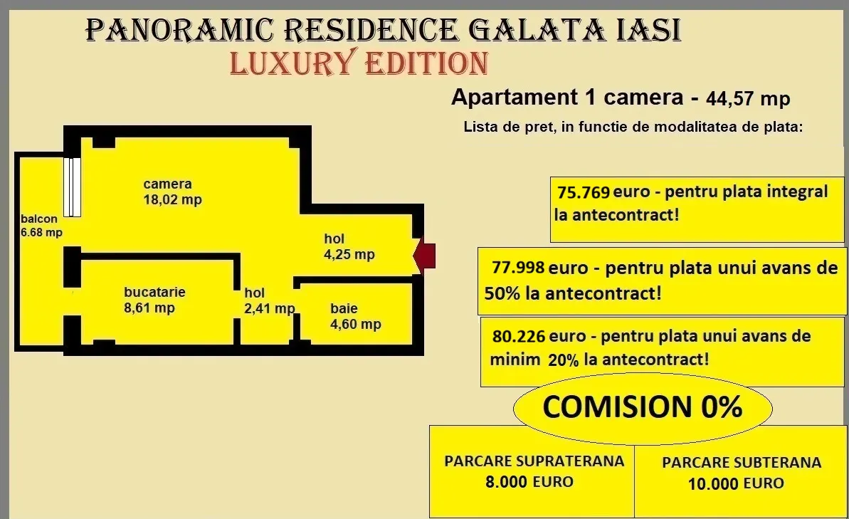 Apartament 1 camera de vanzare in Iasi, Galata, 44,57 mp, bloc nou - foto 14