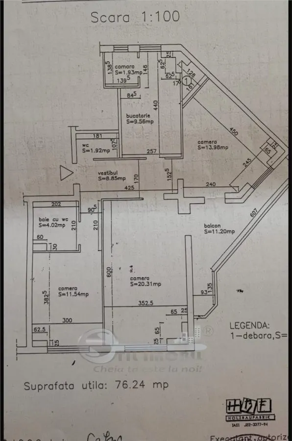 Apartament 3 camere, 76,24 mp + balcon închis 11,28 mp, Dacia – 2 băi - foto 14