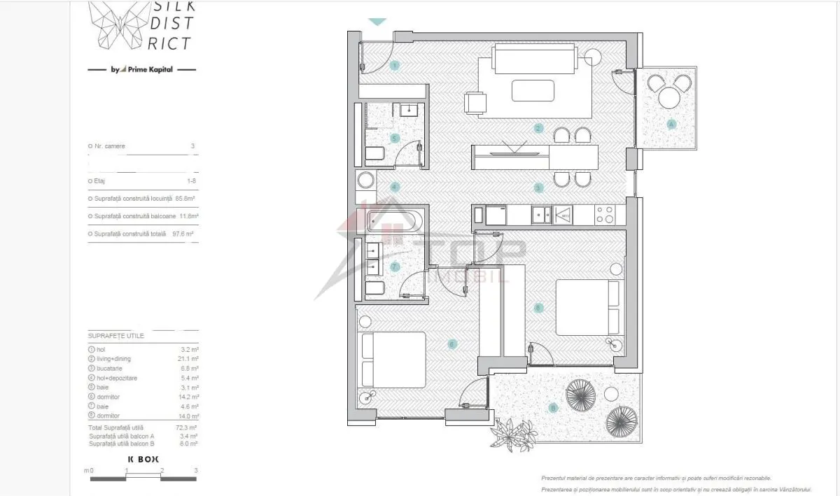 Vanzare apartament 3 camere 83mp 2 bai - parcare subterana - silk district - foto 7