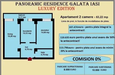 Apartament 2 camere de vanzare in Iasi, Galata, 63,22 mp, bloc cu lift - foto 2